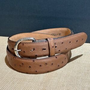 NWOT Mens Gift Ostrich Print Leather Belt + Western Buckle Sz 38 Y1025 USA 1 ⅜